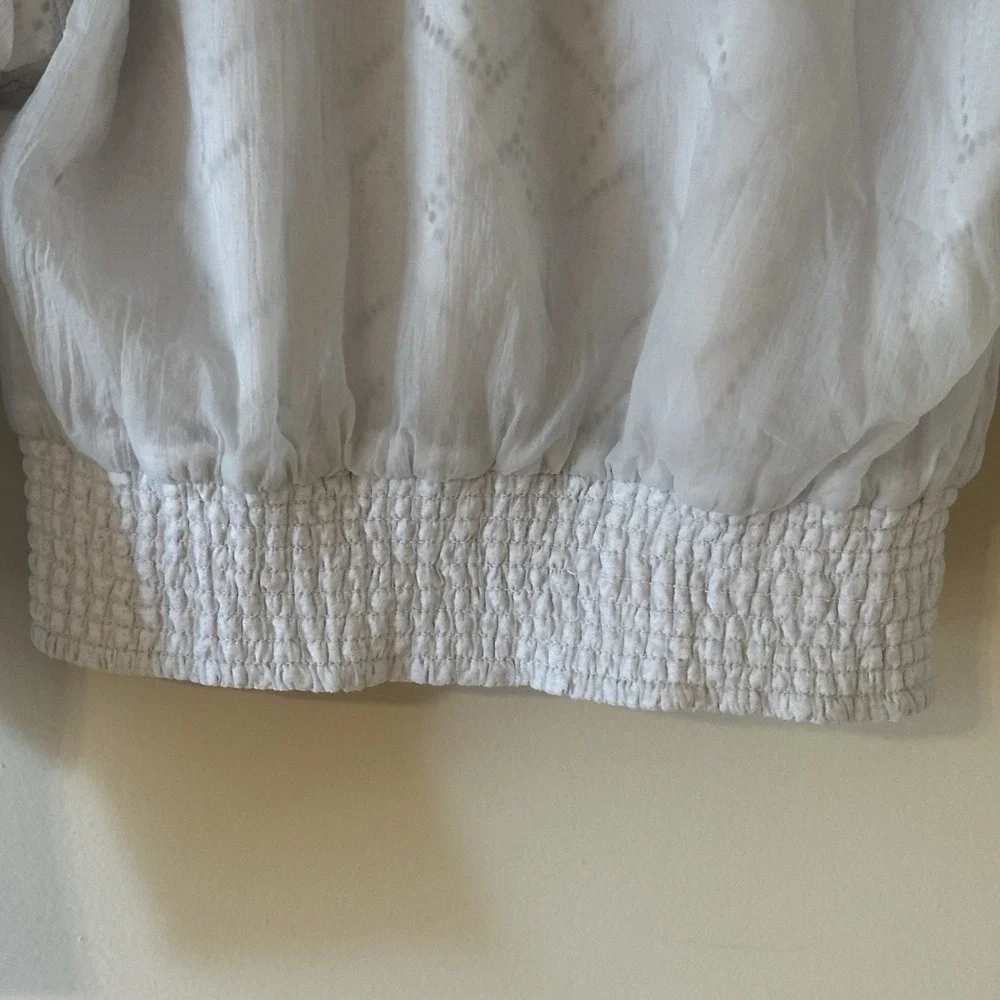 FP Free People Movement White Jacket Eyelet Sheer Cropped‎ Bomber Hoodie XS *R*